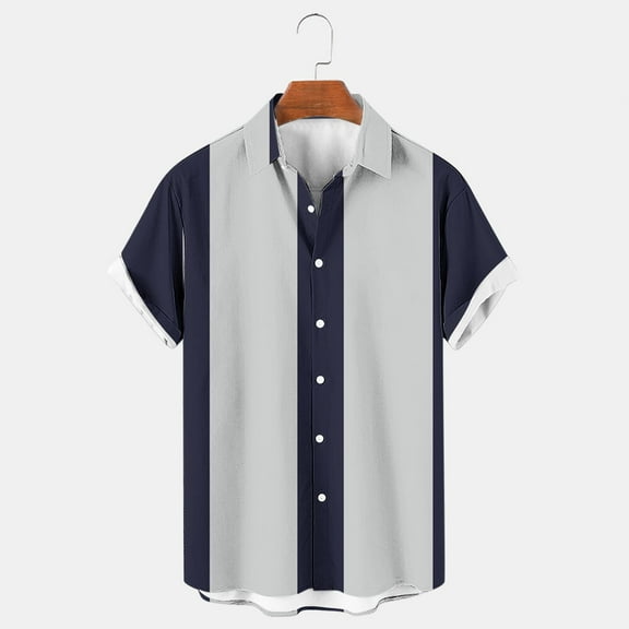 ALLLIST Collared Men Shirts Short Sleeve Hawaiian Button Down Shirts Blue Casual Men's Clothes