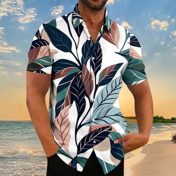 ALLLIST Collared Men Tops Short Sleeve Hawaii Summer T-Shirts Button Casual Printed Golf Shirts for Men