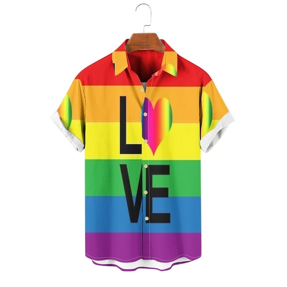 ALLLIST Collared Men's Shirts Casual Short Sleeve Big And Tall Button Down Shirts Rainbow Clothes for Men