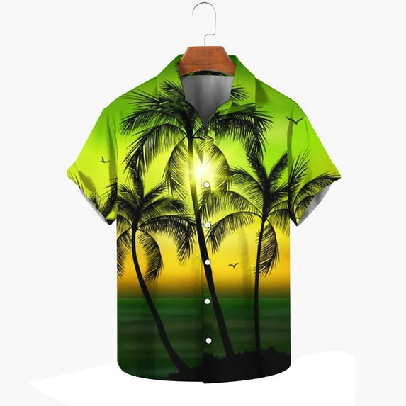 ALLLIST Collared Men's Shirts Short Sleeve Hawaiian Button Down Shirts Casual Green Men's Clothing