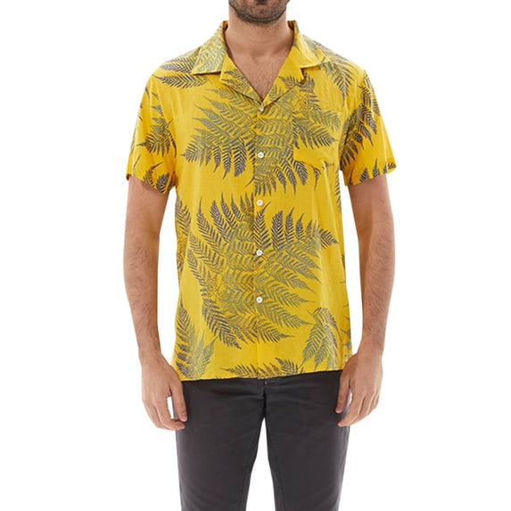 ALLLIST Collared Mens Shirts with Pockets Short Sleeve Button Down Shirts Casual Graphic Yellow Mens Clothes
