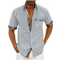 thumbnail image 1 of ALLLIST Collared Shirts for Men Short Sleeve with Pockets Big And Tall Button Down Shirts Solid Casual Gray Men's Clothes, 1 of 5
