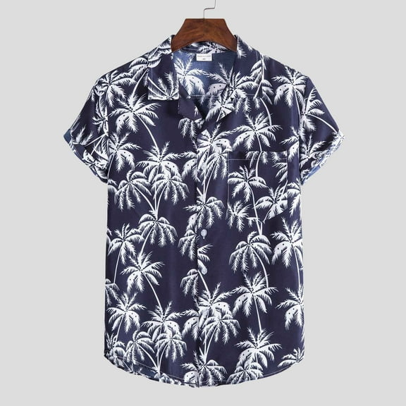 ALLLIST Collared Shirts for Men Short Sleeve with Pockets Button Down Shirts Casual Hawaiian Blue Mens Clothes