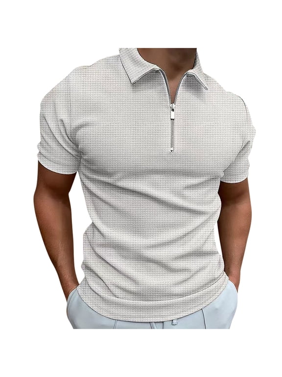 Collared Spring Tops for Men 2024 Trendy Short Sleeve White Solid Quarter Zip T-Shirts Breathable Casual Mans Tees