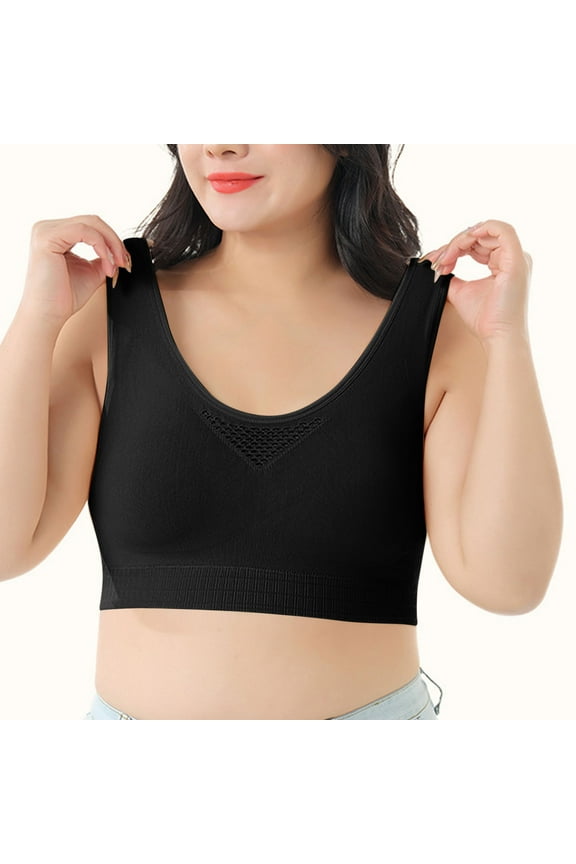 Compression Women's Sports Bras Black High Support Adaptive Plain Soft Sports Bras for Ladies Size 2XL-3XL