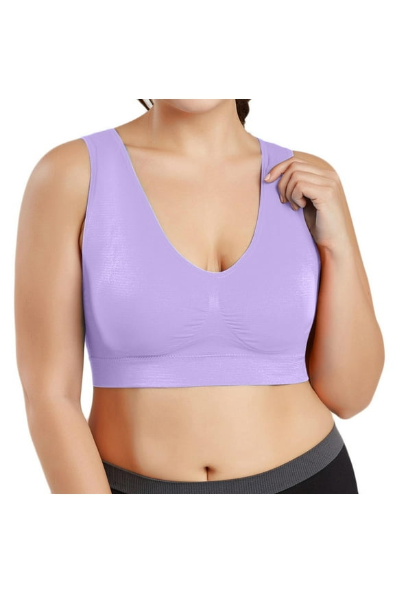 Compression Womens Sports Bras High Support Plus Size Bralette Plain Soft Purple Ladies Sports Bras Size S-5XL
