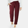 thumbnail image 1 of ALLLIST Cotton Linen Women's Pants Plus Size Cuffed Knit Pants Elastic Waist Red Plain Lounge Ladies Pants, 1 of 6