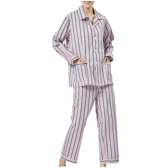 ALLLIST Cotton Pajamas for Women Button Down 2 Piece Set Long Sleeve Plus Size Women Pj Striped Casual Pink Ladie's Pajamas