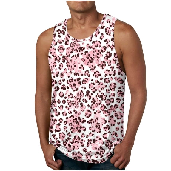 ALLLIST Cotton Tank Tops for Men Summer Red Pullover Leopard Print Comfy Undershirts for Men Size S-2XL