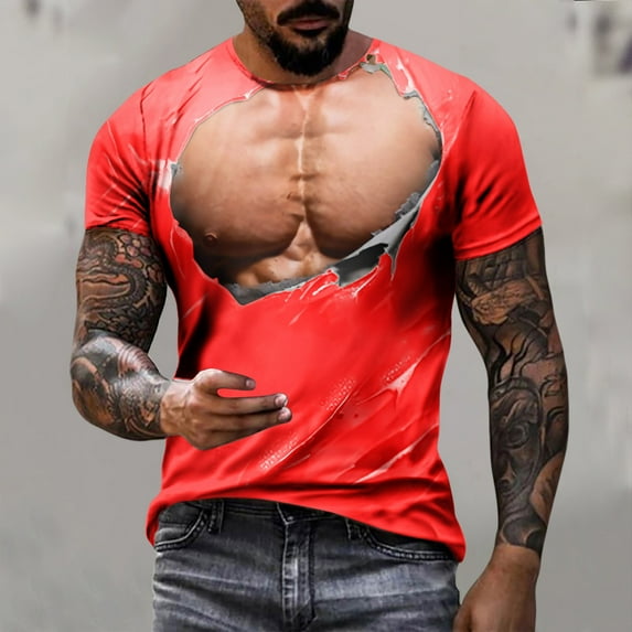 ALLLIST Crew Neck Casual Tops for Men Short Sleeve Red Muscle Printed Gift Graphic T-Shirts Loose Mens Dress Shirts