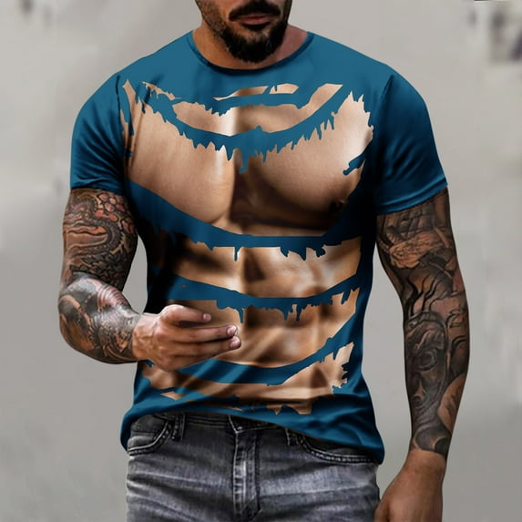 ALLLIST Crew Neck Mens Tops Plus Size Blue Short Sleeve Muscle T-Shirts Loose Graphic Gift Printed Men's T-Shirts
