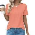 thumbnail image 1 of ALLLIST Crew Neck Spring Tops Short Sleeve Orange Solid Pleated Pullover T-Shirts Casual Blouses & Button-Down Shirts, 1 of 4