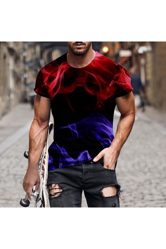 Crew Neck Spring Tops for Men Short Sleeve Flame Pullover Casual Printed T-Shirts Mens T-Shirts