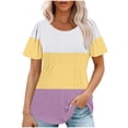 thumbnail image 1 of ALLLIST Crew Neck Spring Tops for Women Striped Short Sleeve Purple Pleated Blouses Casual Dressy Womens Shirts, 1 of 5