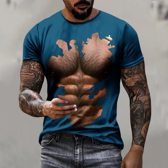 ALLLIST Crew Neck Summer Tops Blue Short Sleeve Muscle Loose T-Shirts Gift Printed Graphic Golf Shirts for Men