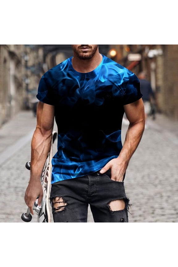 Crew Neck Summer Tops for Men Short Sleeve Flame Casual T-Shirts Printed Pullover Shirts for Men