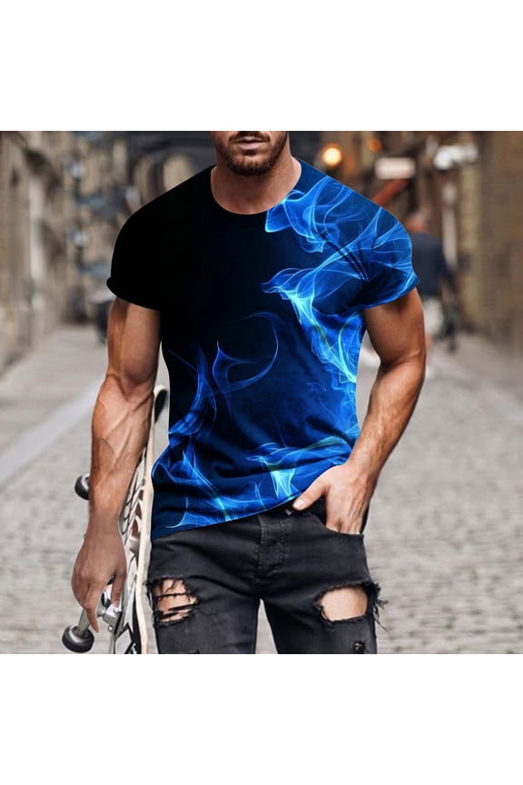 Crew Neck Tops for Men Trendy Short Sleeve Flame Pullover Printed Casual T-Shirts Mens Shirts