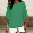 thumbnail image 1 of ALLLIST Crew Neck Tops for Women Cotton Linen 3/4 Sleeve T-Shirts Solid Green Casual Pullover Clothing for Ladies, 1 of 4