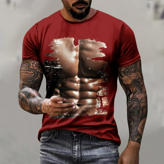 ALLLIST Crew Neck Trendy Tops for Men 2024 Short Sleeve Red Muscle T-Shirts Loose Printed Graphic Gift Tee for Man