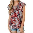 thumbnail image 1 of ALLLIST Crew Neck Womens Tops Clearance Under $10 Red Floral Short Sleeve Lace Blouses Flounce Dressy Ladies Tops and Blouses, 1 of 6