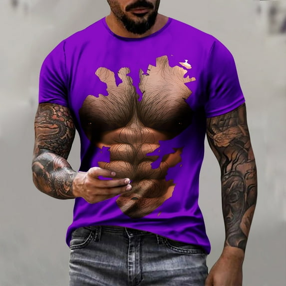 ALLLIST Crew Neck Workout Tops Purple Short Sleeve Muscle Gift Loose T-Shirts Graphic Printed Mans Tees