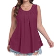 thumbnail image 1 of ALLLIST Cute Summer Tops for Women Red Sleeveless Crew Neck Solid Pleated Tank Tops Tank Tops XL, 1 of 6