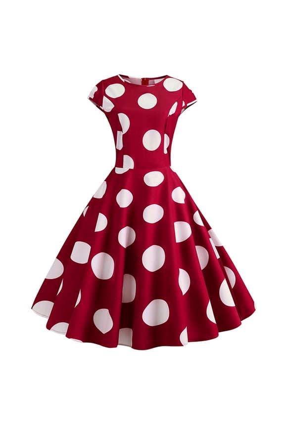 Dresses for Women A Line Crew Neck Vintage Skater Dress Polka Dot Red Short Sleeve Party Ladie Dresses