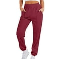 thumbnail image 1 of ALLLIST Elastic Waist Pants for Ladies Joggers Red Solid Knit Pants Pants Women, 1 of 6