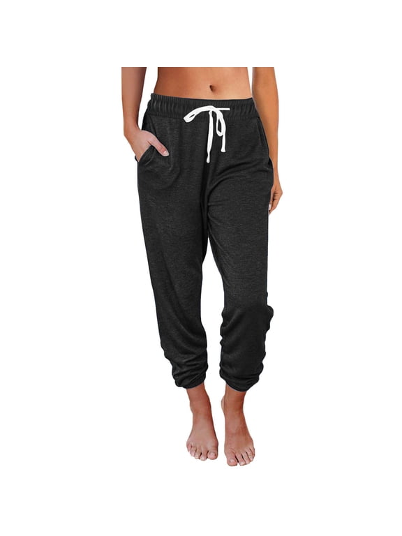 Elastic Waist Women Pants Joggers Black Plain Knit Pants Pants Ladies