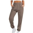 thumbnail image 1 of ALLLIST Elastic Waist Women Pants Joggers Plain Brown Knit Pants Teen's Pants, 1 of 6