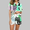 thumbnail image 1 of ALLLIST Elastic Womens Pajamas Set Cat with Pocket Blue Button Polyester Sleepwear Sets Collared Short Sleeve Night Shirts for Women Sleepwear, 1 of 4