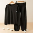 thumbnail image 1 of ALLLIST Elastic Womens Pajamas Solid Black Casual Polyester Long Sleeve Crew Neck Sleepwear Sets Sexy Sleepwear for Women, 1 of 4