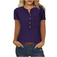 thumbnail image 1 of ALLLIST Elbow-Length Summer Tops Solid Purple V-Neck T-Shirts Blouses, 1 of 5