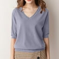 thumbnail image 1 of ALLLIST Elbow-Length Womens Tops Holiday V Neck T-Shirts Blue Casual Plain Sweaters Clothing for Women, 1 of 7