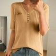 thumbnail image 1 of ALLLIST Elbow-Length Womens Tops Ribbed Henley T-Shirts Solid Trendy Gold Shirts Women's Clothing, 1 of 3