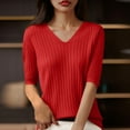 thumbnail image 1 of ALLLIST Elbow-Length Womens Tops V Neck Ribbed T-Shirts Plain Casual Red Shirts Tops for Ladies, 1 of 3
