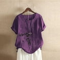thumbnail image 1 of ALLLIST Floral Cute Summer Tops for Women Short Sleeve Crew Neck Purple Embroidery Blouses Button Casual Women Blouses Dressy Casual, 1 of 3