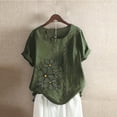 thumbnail image 1 of ALLLIST Floral Ladies Tops Short Sleeve Green Crew Neck Embroidery Button Casual Blouses Ladies Tops and Blouses, 1 of 3
