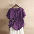thumbnail image 1 of ALLLIST Floral Summer Tops Purple Crew Neck Short Sleeve Embroidery Button Blouses Casual Womens Tees Loose Fit, 1 of 3