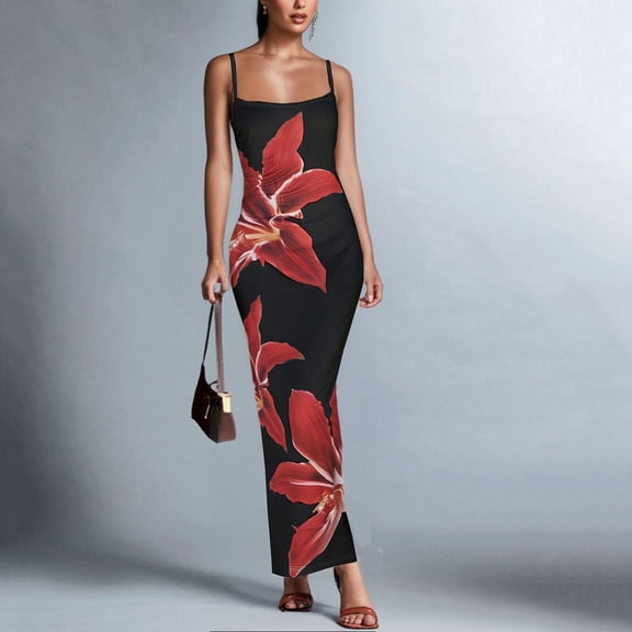 ALLLIST Floral Womens Dresses Spring Black Slip Dress Trendy Bodycon Teen's Dresses Size S-L