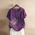 thumbnail image 1 of ALLLIST Floral Womens Tops Under $10 Short Sleeve Purple Crew Neck Embroidery Blouses Casual Button Blouses for Women, 1 of 3