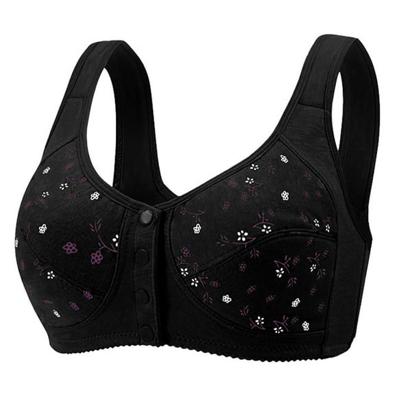 ALLLIST Front Closure Bras for Women Black No Underwire Sleep Push up Floral Bralette Ladies Bras Size L-5XL