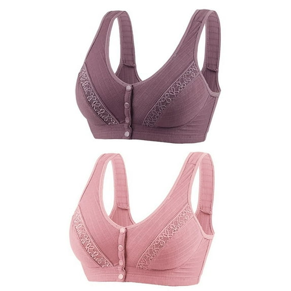 ALLLIST Front Closure Women Bras Pack Of 2 Lace No Wire Nursing Bras Purple Seamless Plain Soft Ladie Bras S-3xl