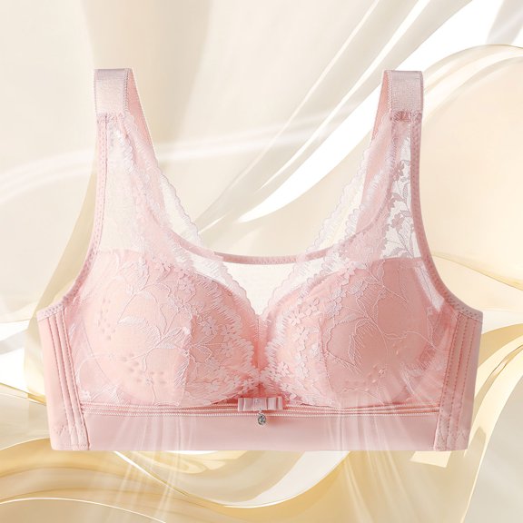 ALLLIST Full Coverage Lingerie for Women Wireless Lace Bralette Pink Solid Comfy T-Shirt Women's Bras Size 40/90C
