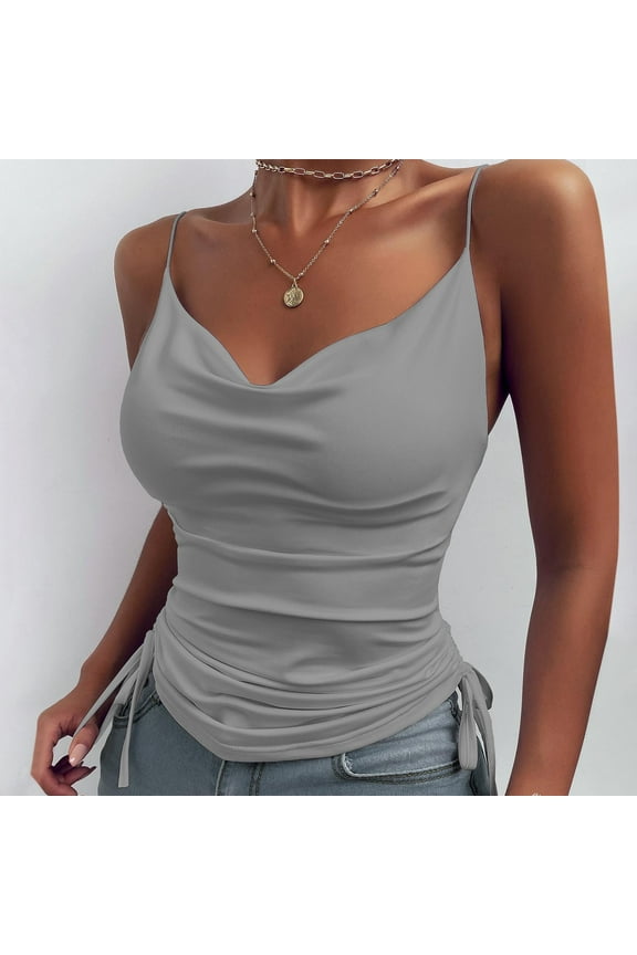 Going Out Tops for Women Gray V-Neck Sleeveless Solid Cami Tank Tops Womens Tank Tops XL