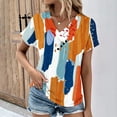 thumbnail image 1 of ALLLIST Going Out Tops for Women Orange V-Neck Short Sleeve Button Graphic T-Shirts Womens Shirts Under $10 S, 1 of 5