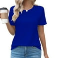 thumbnail image 1 of ALLLIST Going Out Tops for Women Short Sleeve Blue Crew Neck Solid Pleated Casual Pullover T-Shirts Womens T Shirts, 1 of 4