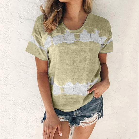 ALLLIST Graphic Womens Tops Plus Size Short Sleeve Crew Neck Beige T-Shirts Blouses & Button-Down Shirts