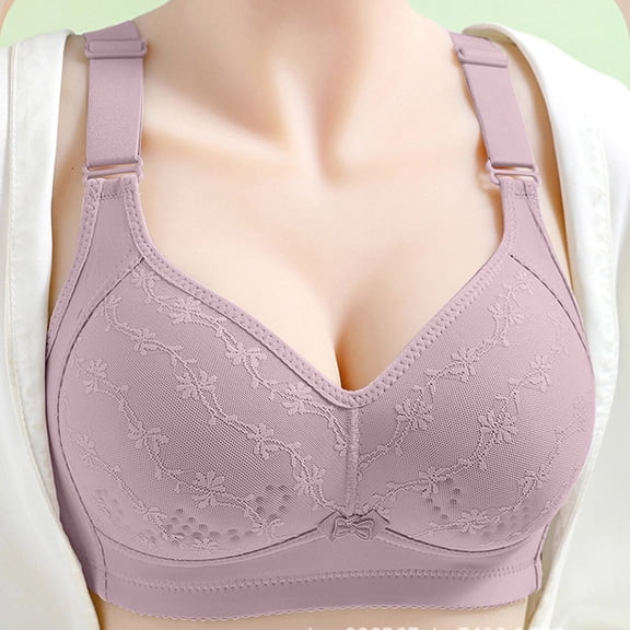 ALLLIST Gray Bras for Women Embroidery Wireless Bralette Comfy T Shirt Bras for Ladies Size S-3XL