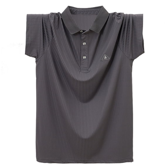 ALLLIST Gray Going Out Tops for Men Collared Short Sleeve Solid T-Shirts Pullover Cooling Ice Silk Button Mens T-Shirts